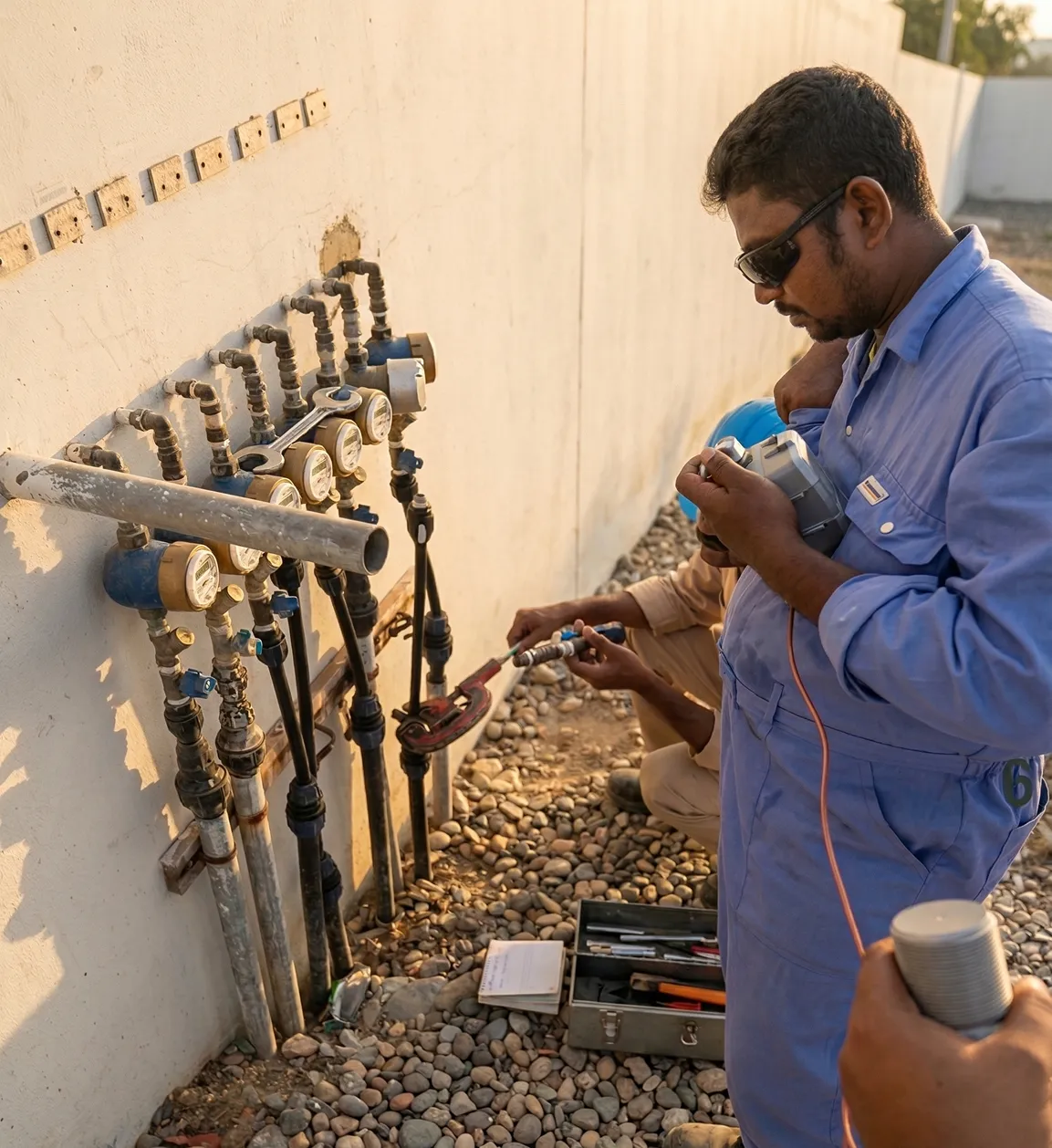 Field technician recording a meter installation on a handheld device