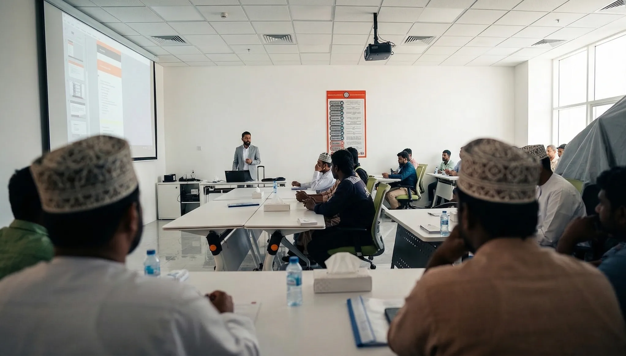 A Fieldmaster.ai trainer presenting the platform to a room of field staff